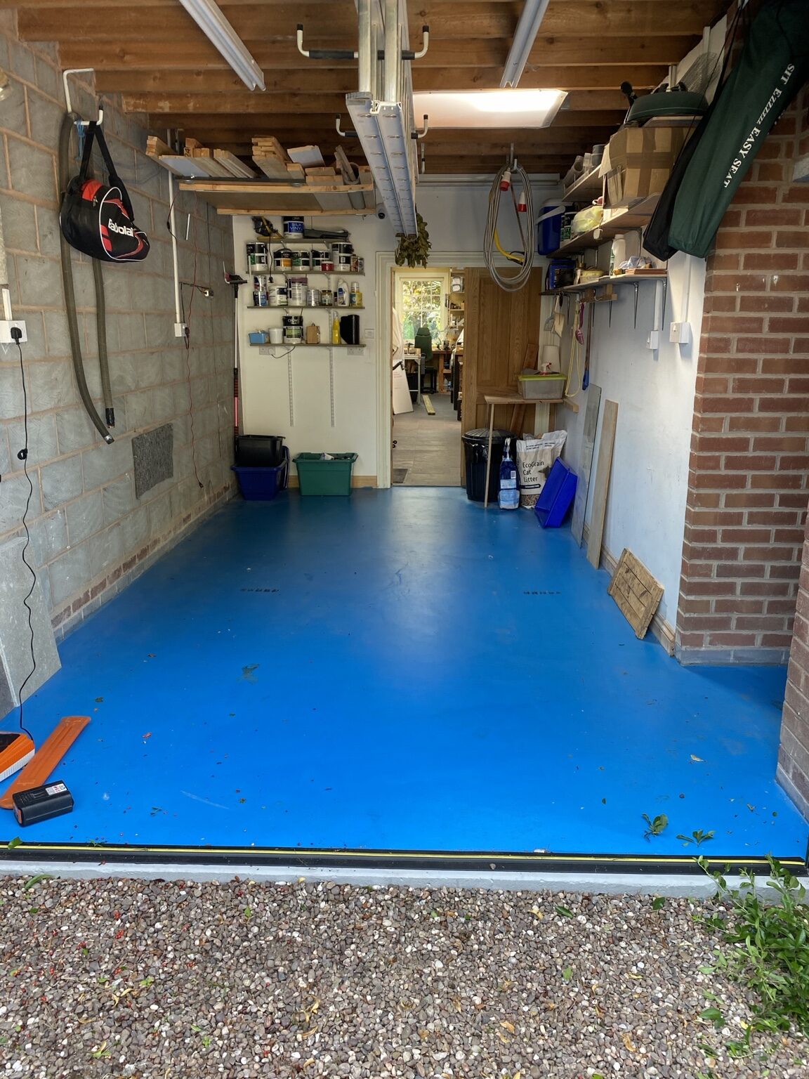 Blue resin garage floor