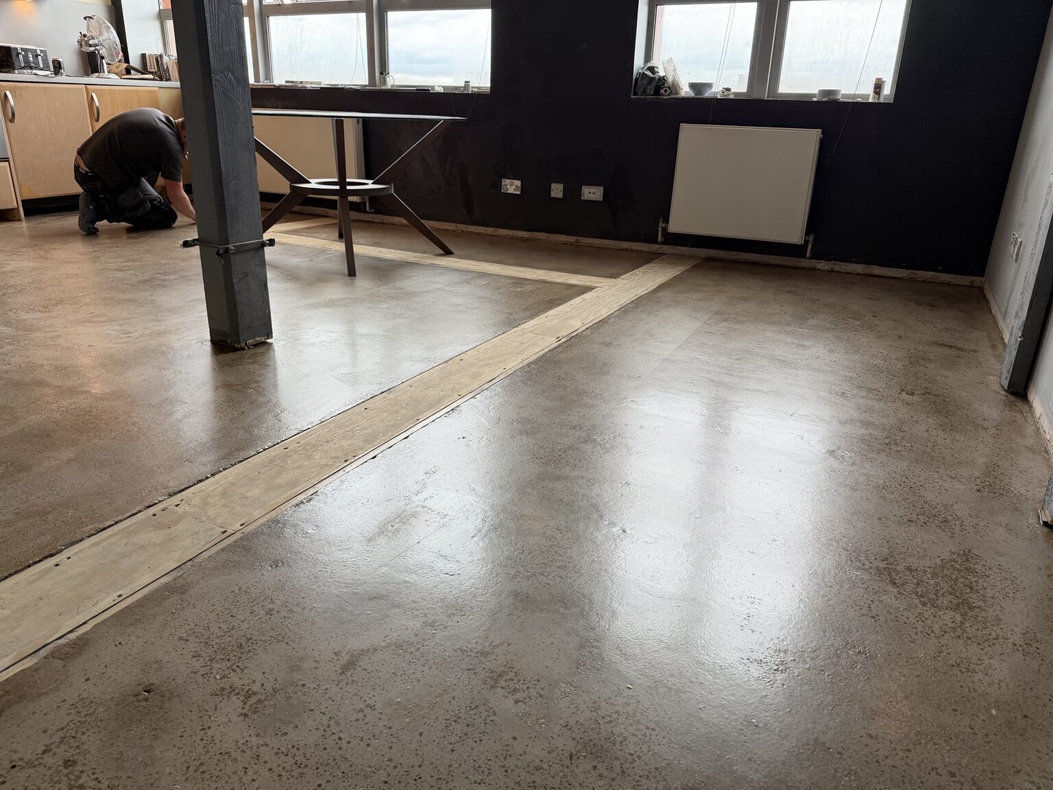 Polished concrete floor in a residential interior