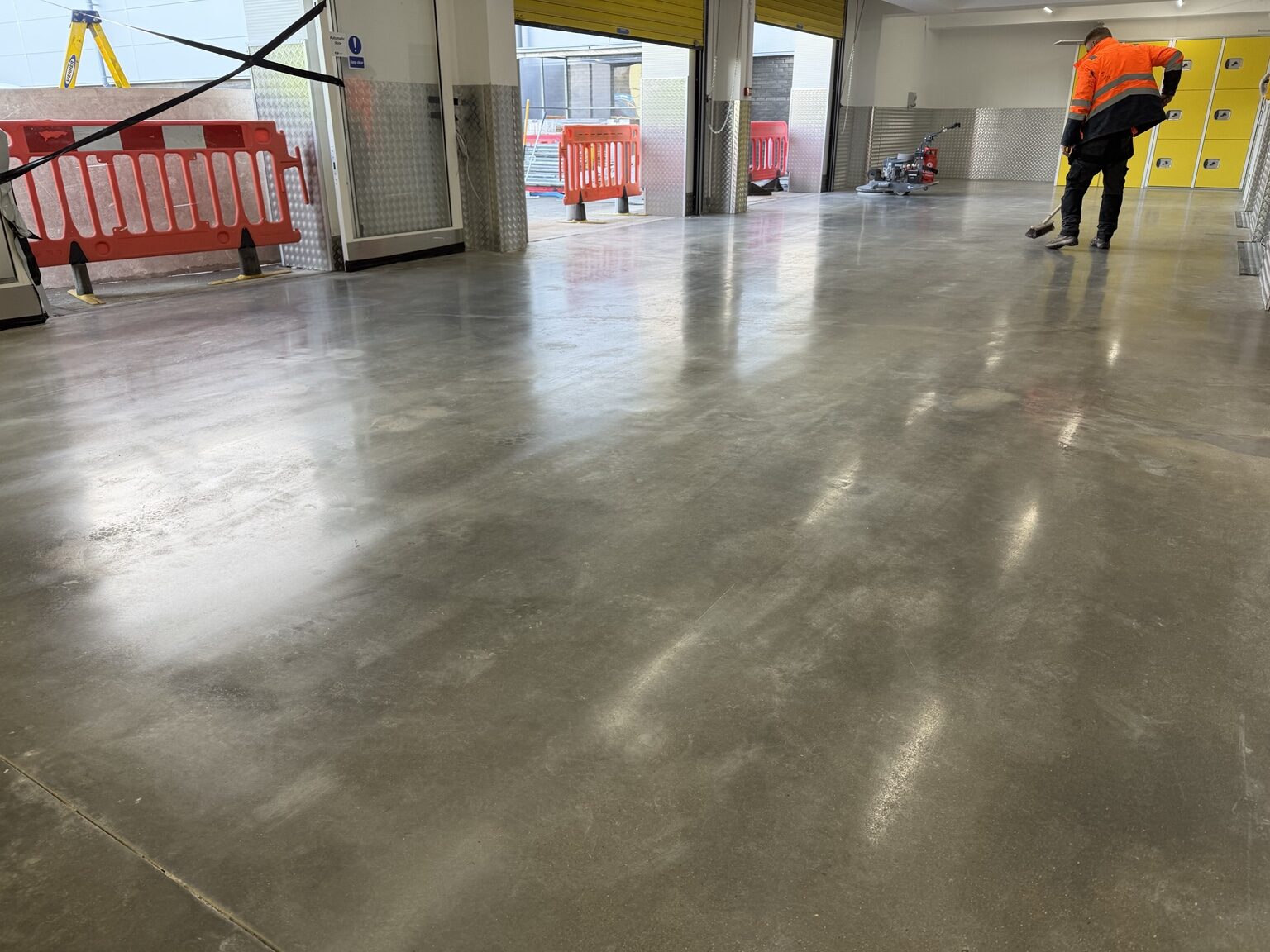 Polished concrete floor in a commercial workshop